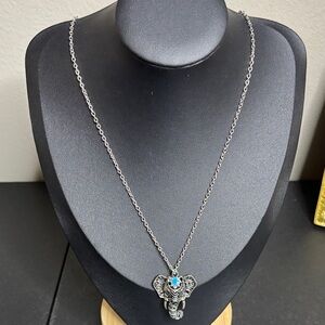 Elephant Pendant Silver Tone Chain Necklace